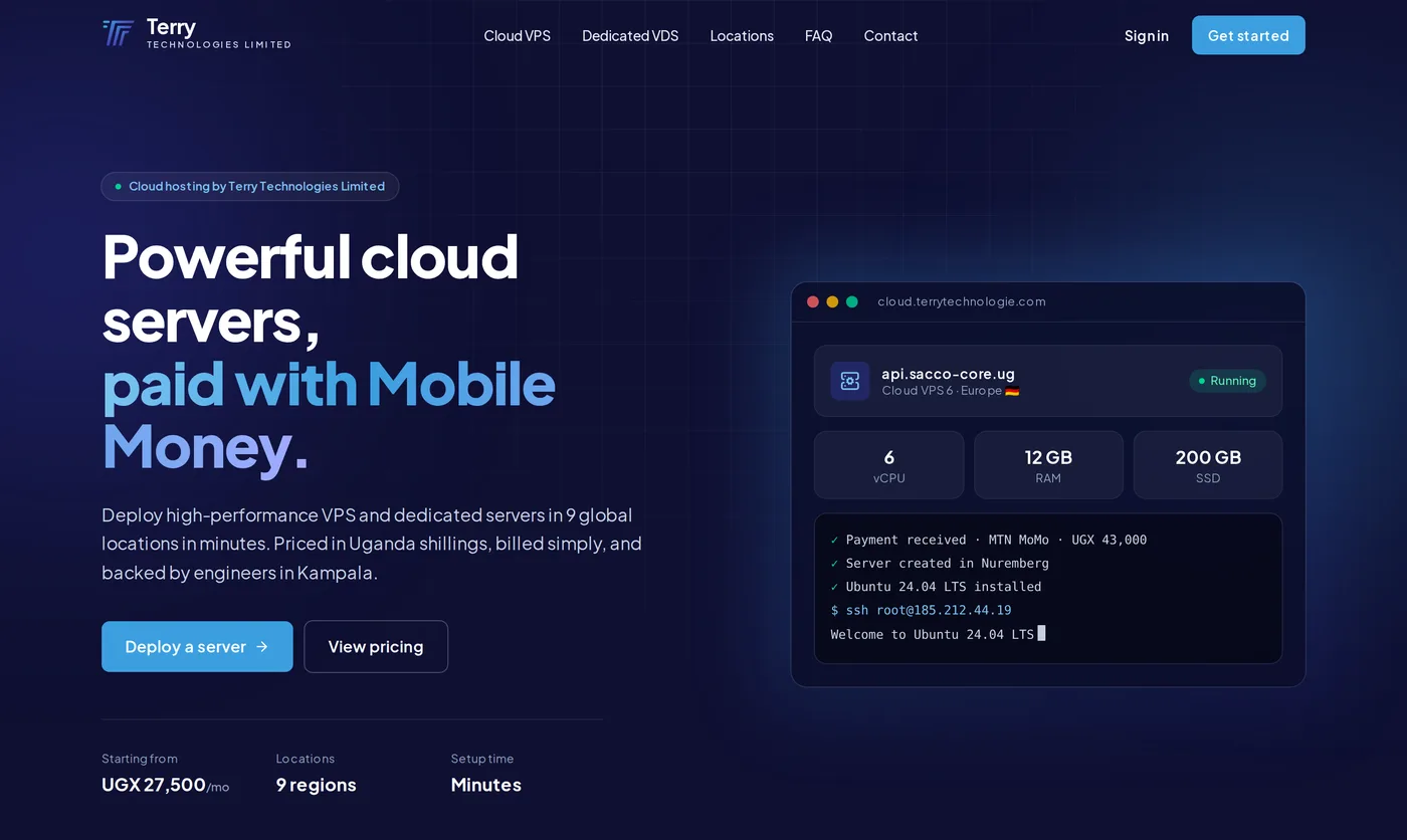 Terry Cloud Hosting dashboard screenshot