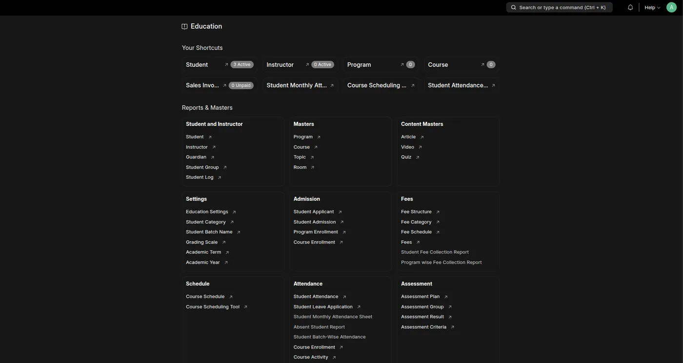 School Management System dashboard screenshot
